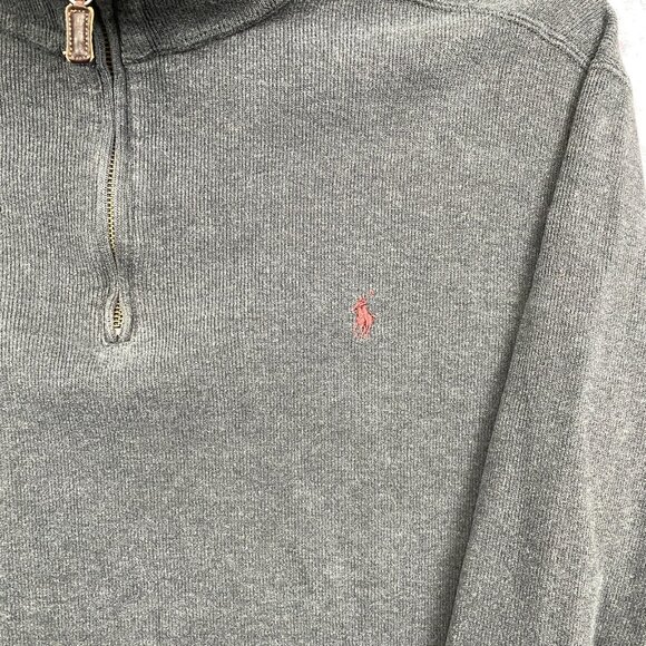 Polo Ralph Lauren 1/4 Zip Sweatshirt Mens Large Gray Preppy Casual Maroon Pony - Picture 3 of 9